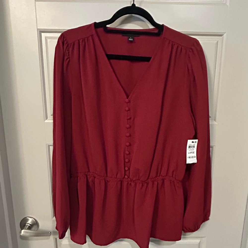 Alfani Red Long Sleeve Peplum Blouse